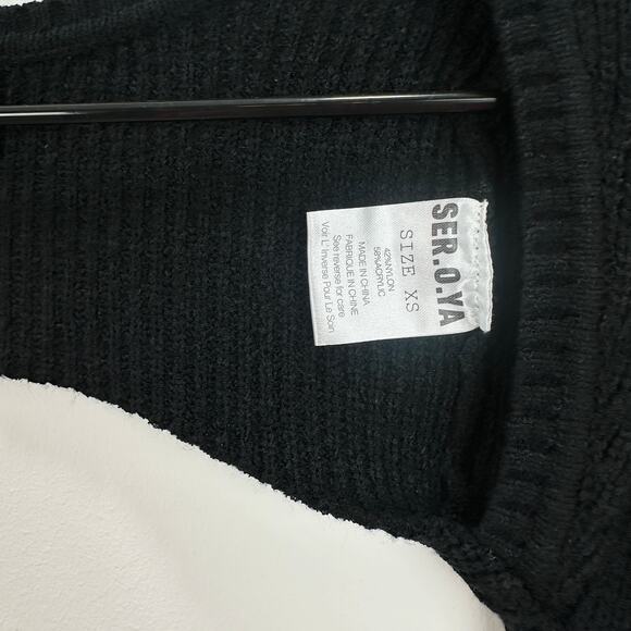 SER.O.YA Ribbed Knit Shrug Sweater Long Sleeve Open Crop Black Balletcore XS NWT - Picture 7 of 8